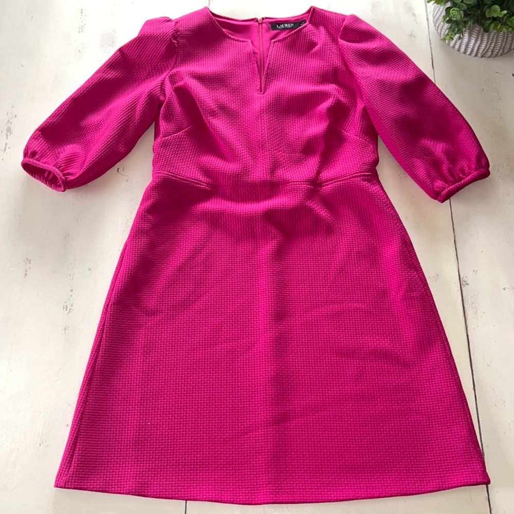Bright Pink Ralph Lauren size 10 mid length Dress with pockets.